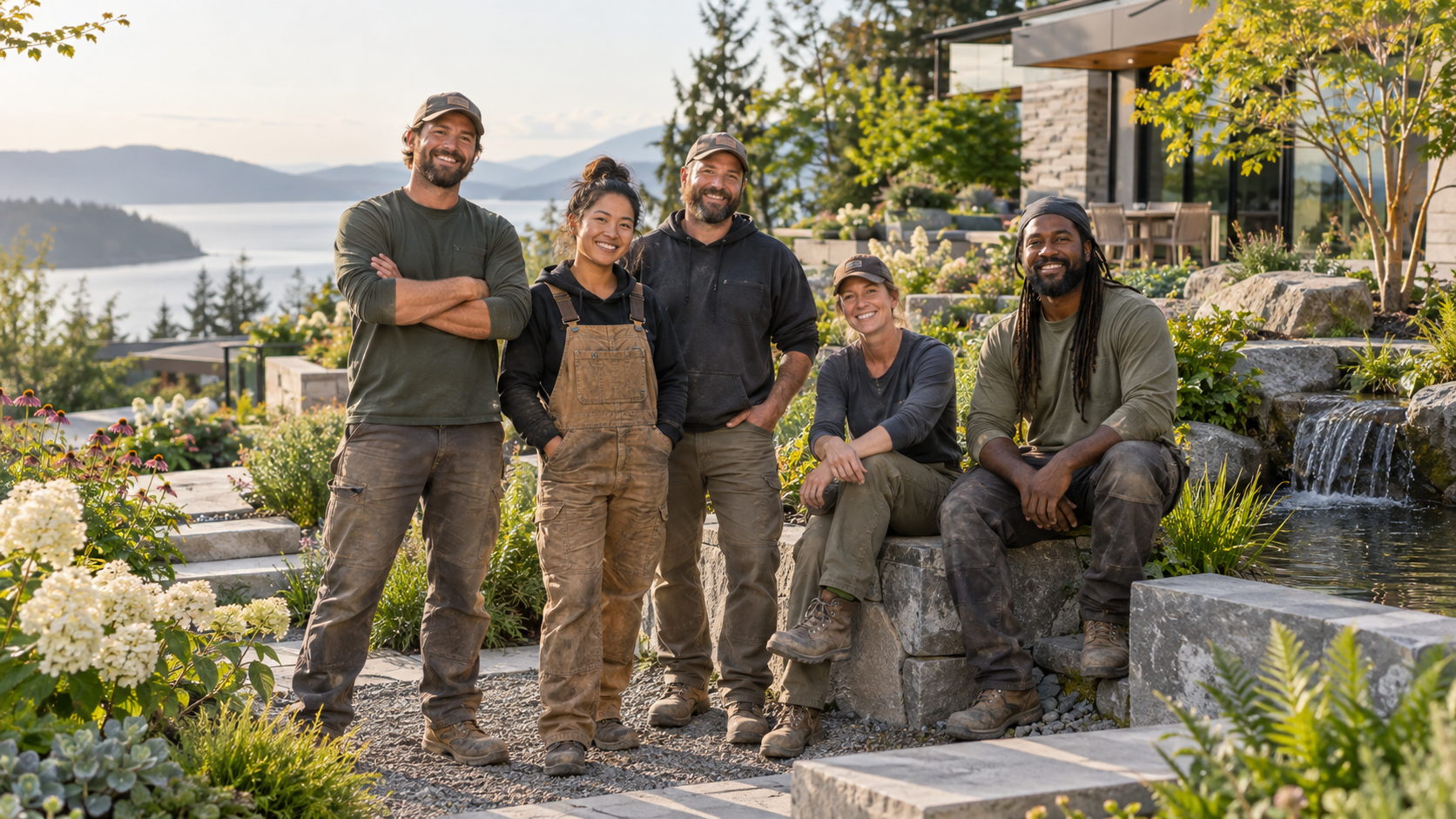 Ridgeview landscaping team in a finished garden